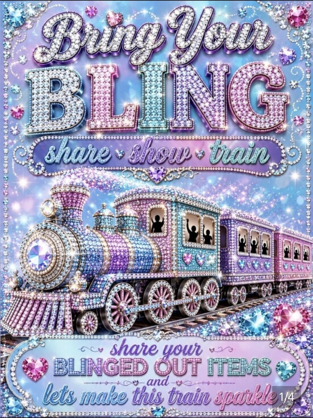 Bring Your Bling Train Party Poster - Pink & Blue Sparkle